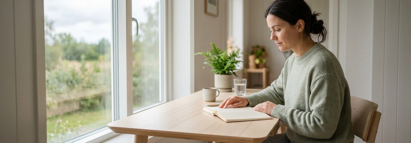 Person som reflekterar over sitt maende i en lugn miljo